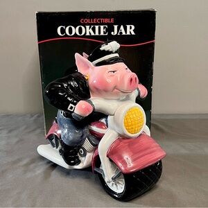 VTG NIB Clay Art Road Hog Biker #8831 Ceramic Pig On Motorcycle Cookie Jar 12”